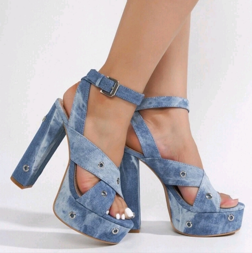 New Cape Robbin Blue Denim Platform Heels